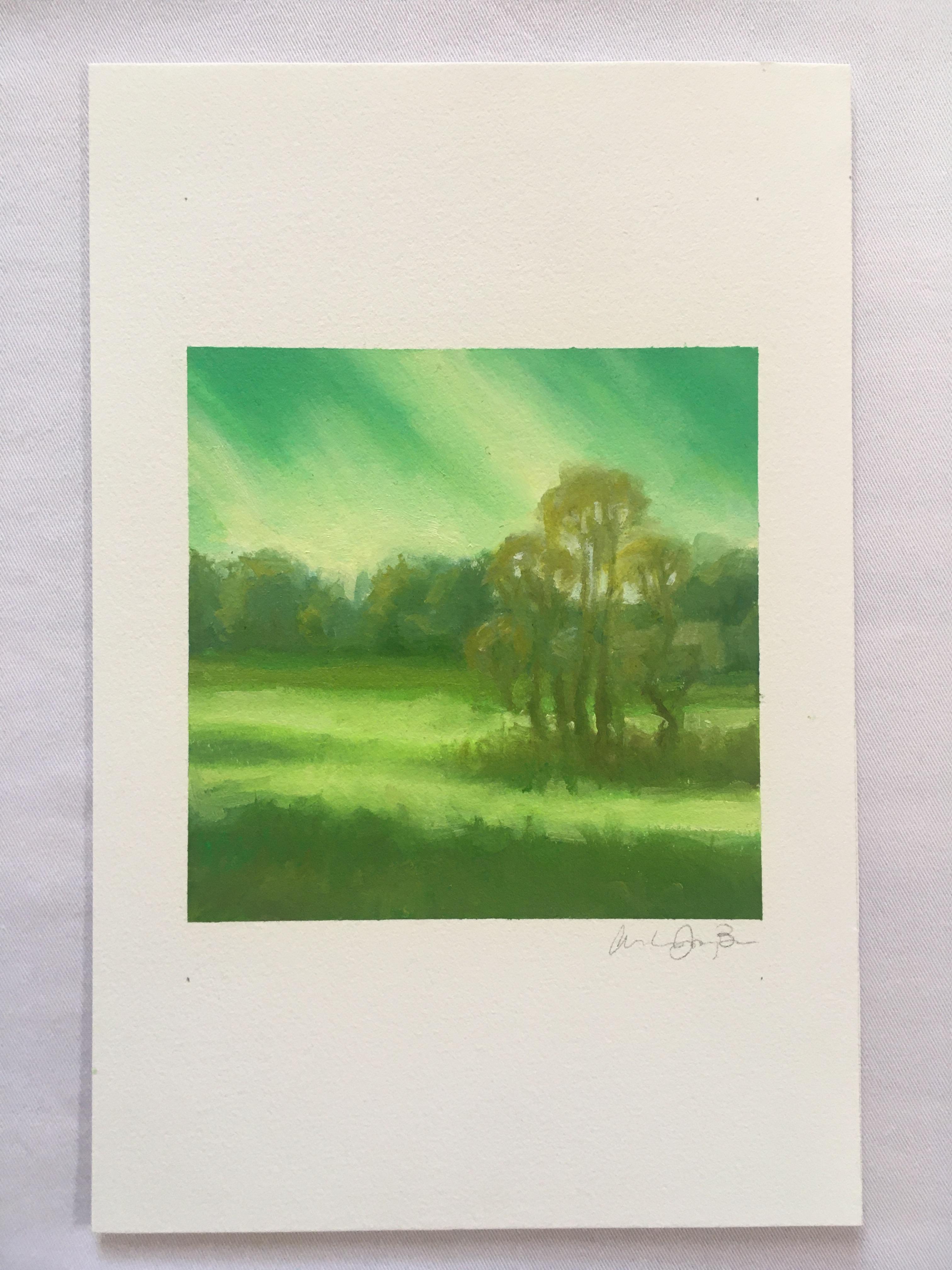 BRODEAUX MEADOW - avec arbre, ciel et terrain  Peinture à l'huile sur papier à l'huile - Arches - Painting de Amanda Joy Brown