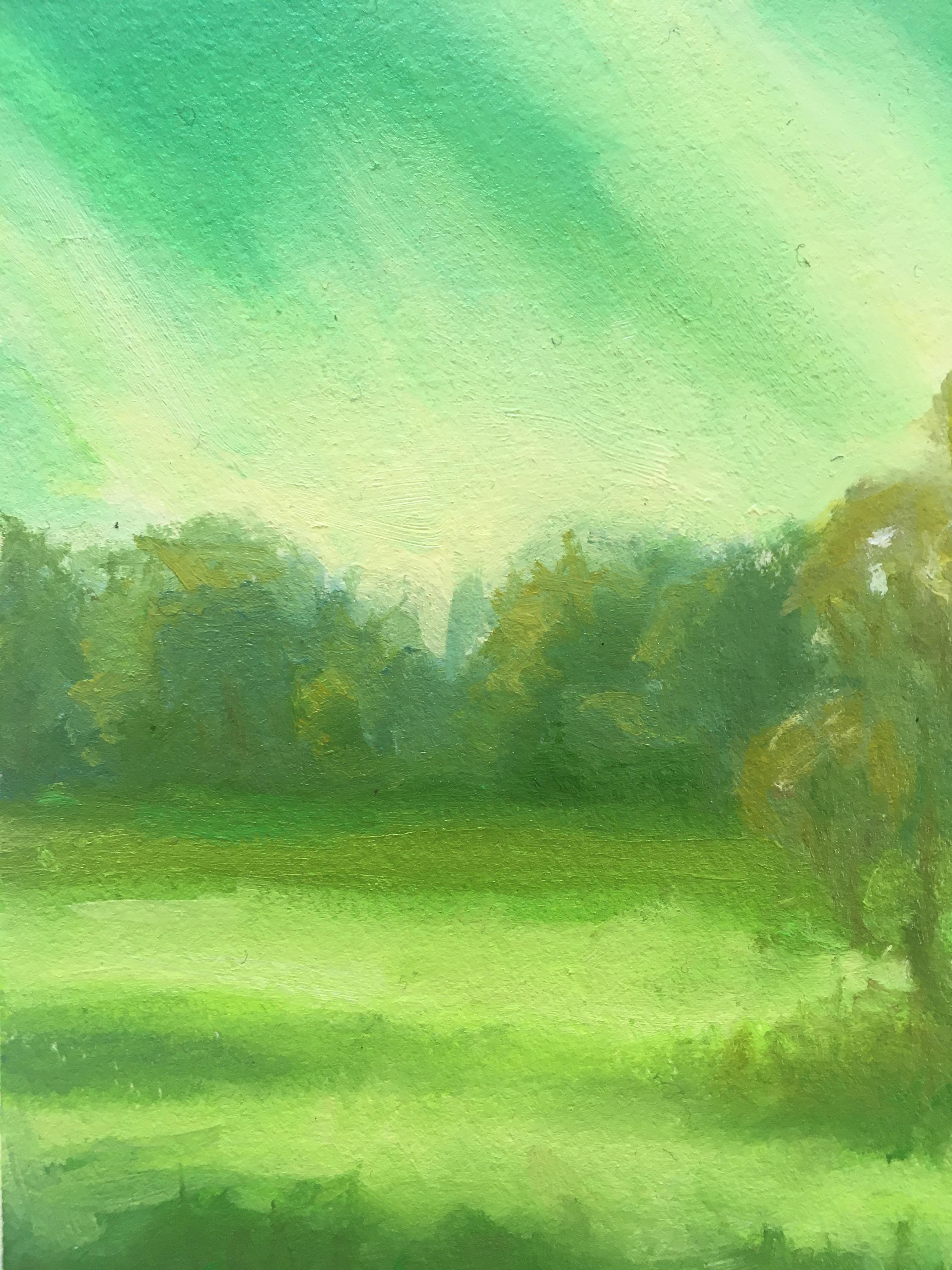 BRODEAUX MEADOW - avec arbre, ciel et terrain  Peinture à l'huile sur papier à l'huile - Arches - Contemporain Painting par Amanda Joy Brown