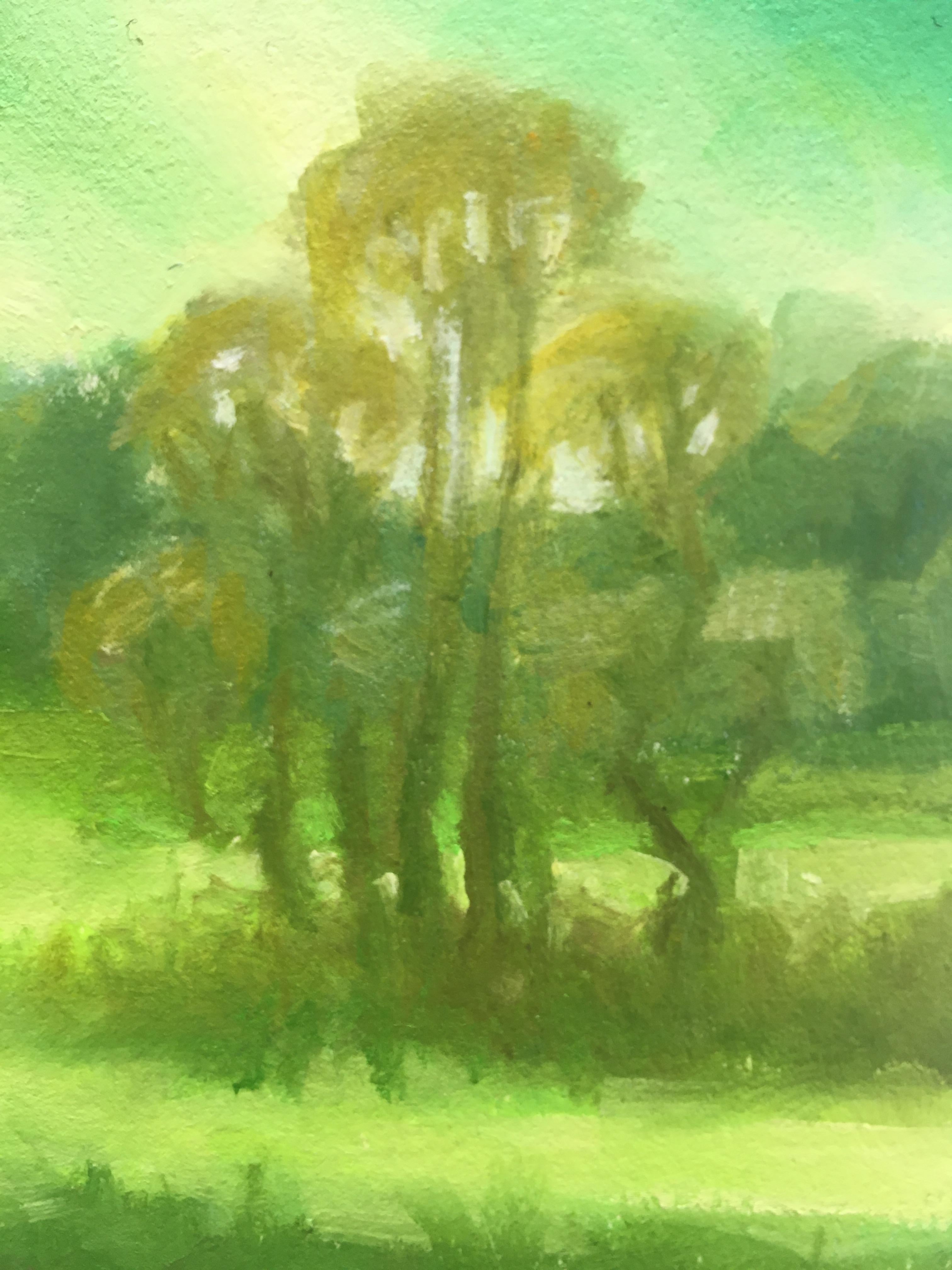 BRODEAUX MEADOW - c/Árbol, Cielo y Campo  Pintura al óleo sobre papel al óleo Arches - Landscape Painting Verde de Amanda Joy Brown