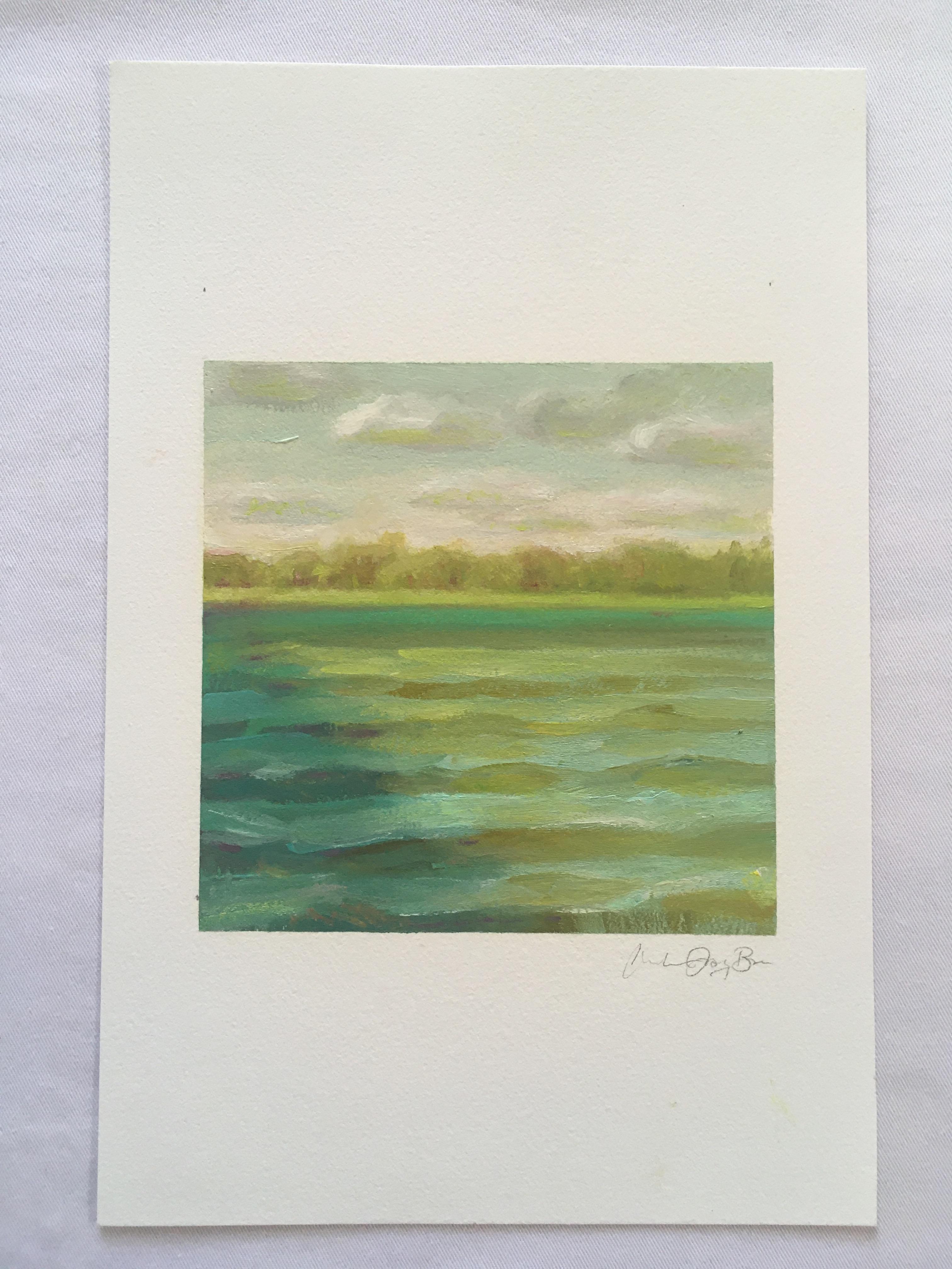 CHOCTAWHATCHEE BAY - Landschaftsgemälde von Ozean, Bäumen und Himmel - Öl auf Bögen – Painting von Amanda Joy Brown
