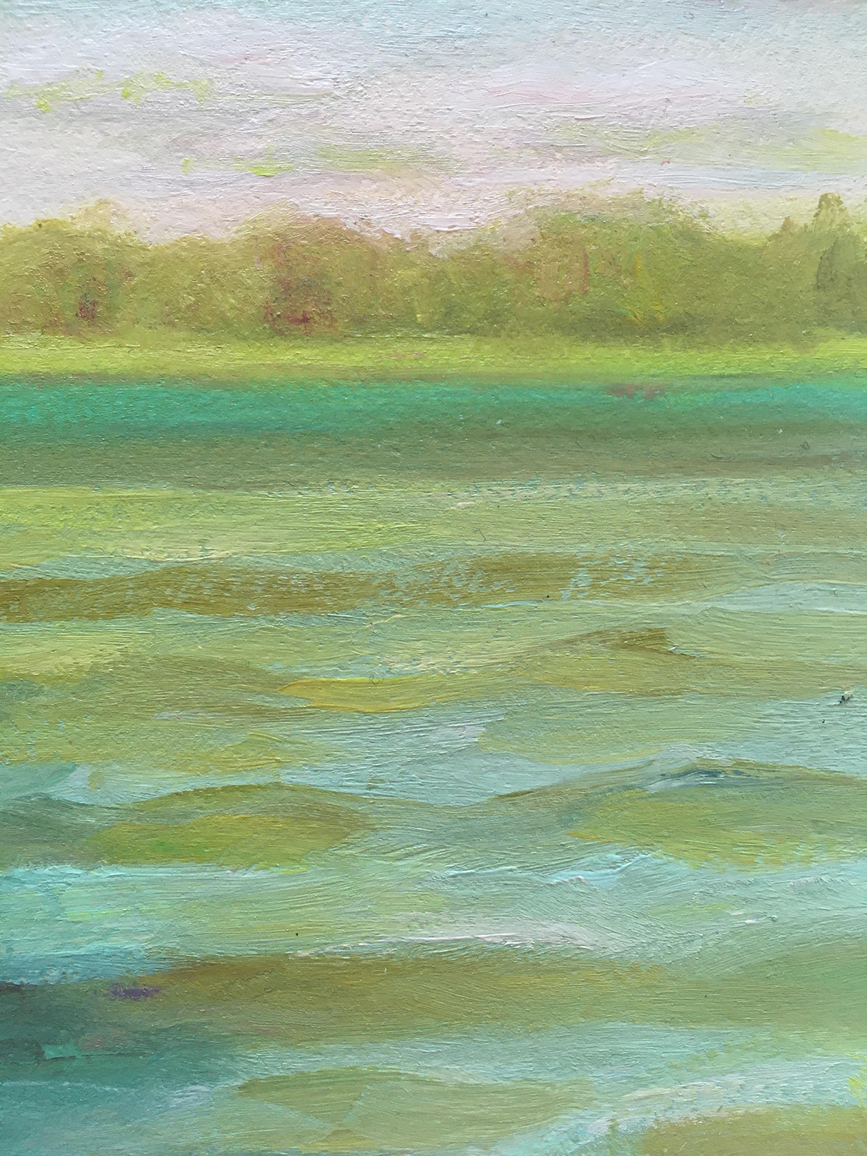CHOCTAWHATCHEE BAY - Landschaftsgemälde von Ozean, Bäumen und Himmel - Öl auf Bögen (Grün), Landscape Painting, von Amanda Joy Brown