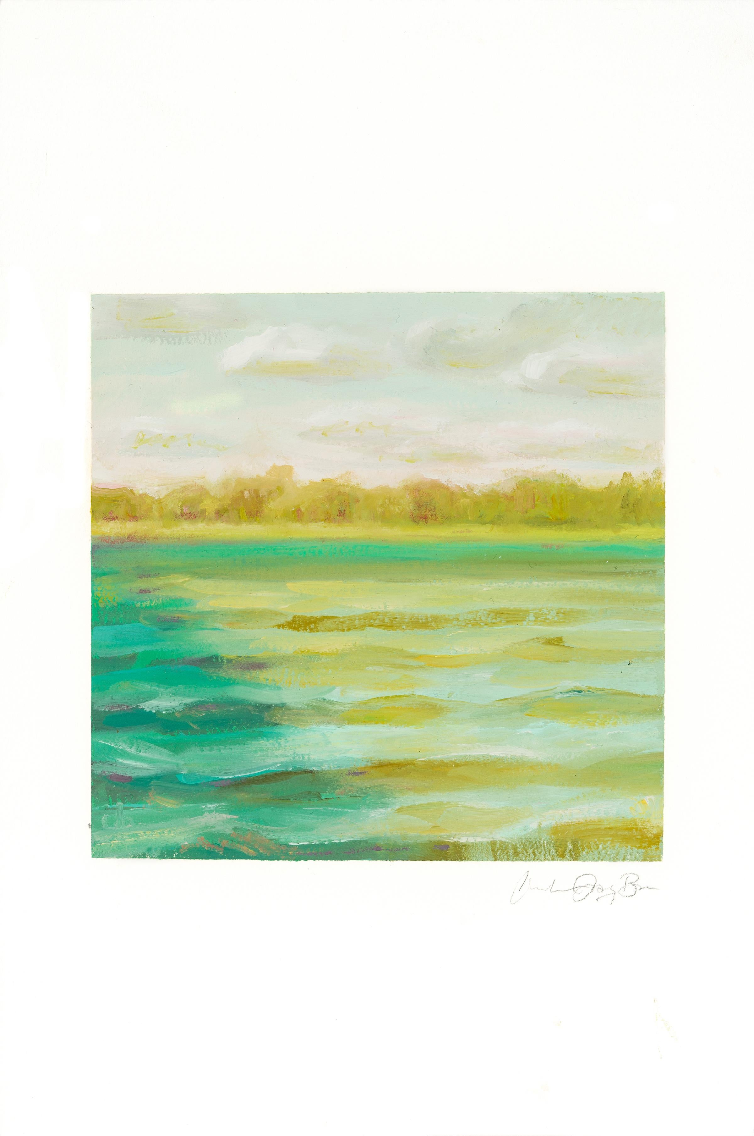 CHOCTAWHATCHEE BAY - Landschaftsgemälde von Ozean, Bäumen und Himmel - Öl auf Bögen