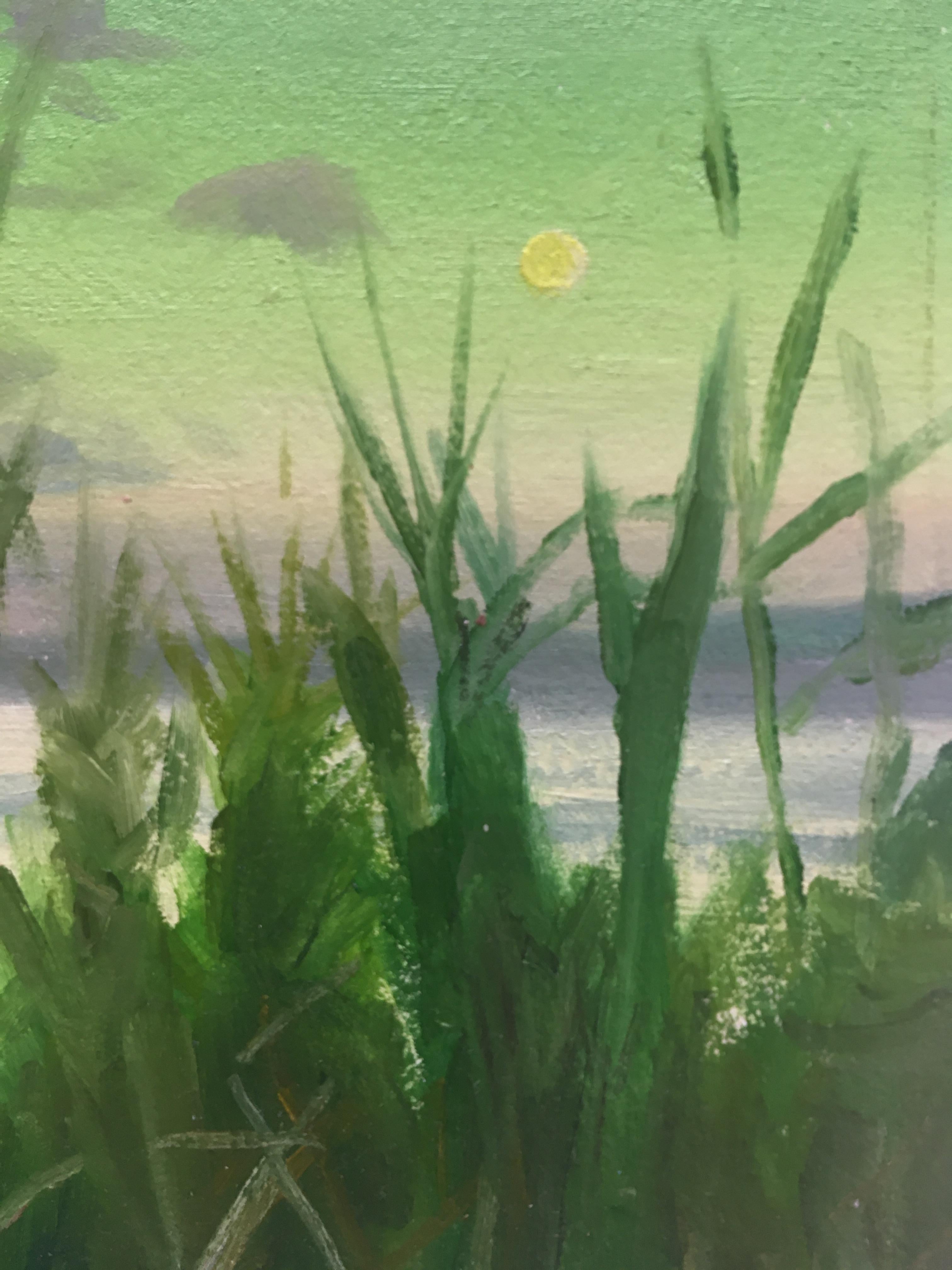 ChoctawHATCHEE BAY REEDS - Peinture de paysage avec océan et ciel - Historique  Pétrole - Blanc Landscape Painting par Amanda Joy Brown