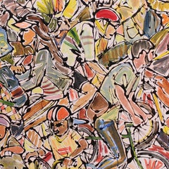 "Cyclists" - pattern - colorful - figurative - drip painting
