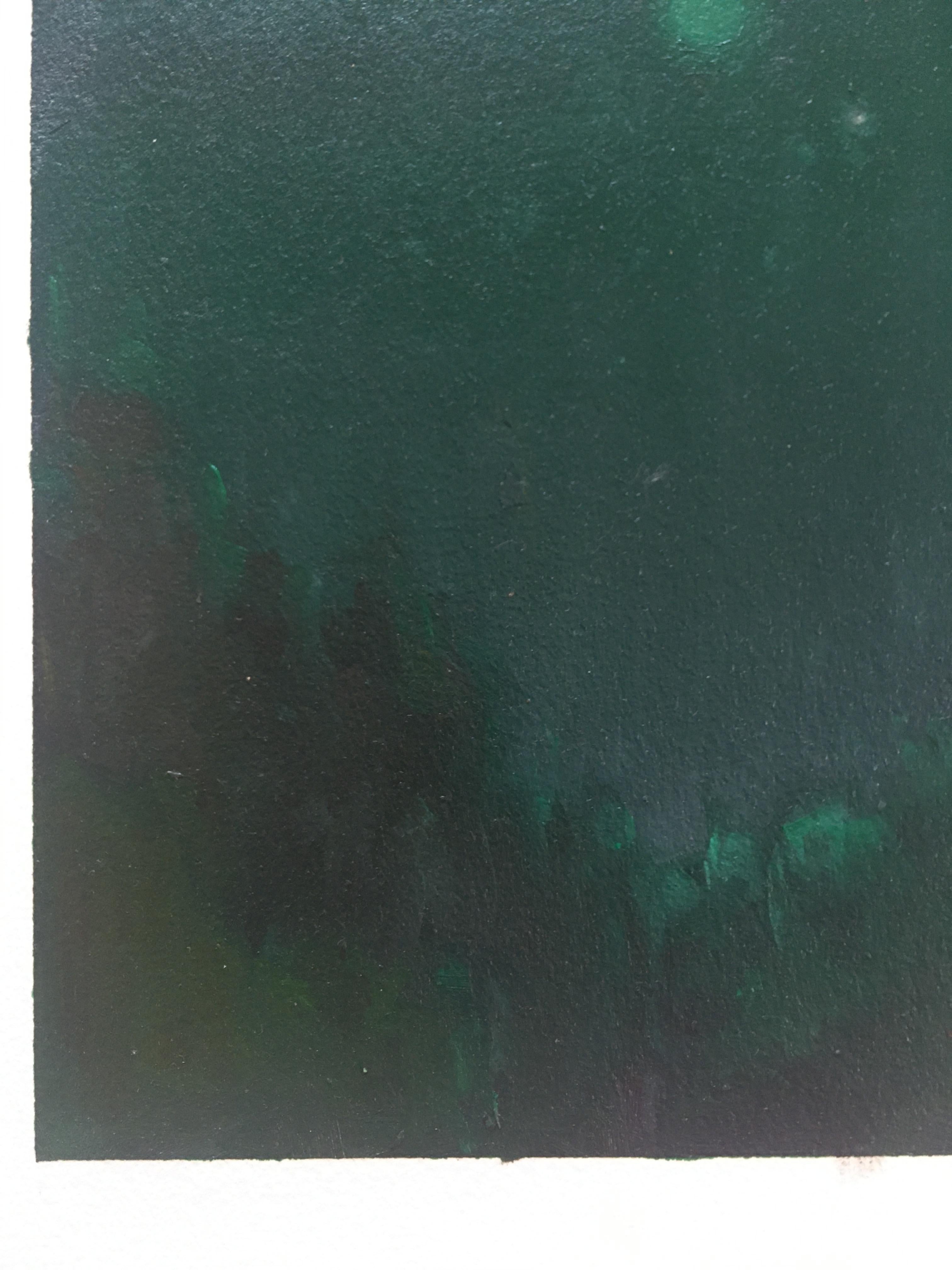 DEEP SKY - Landscape Painting of Forest at Night  Oil on Arches Oil Paper For Sale 2