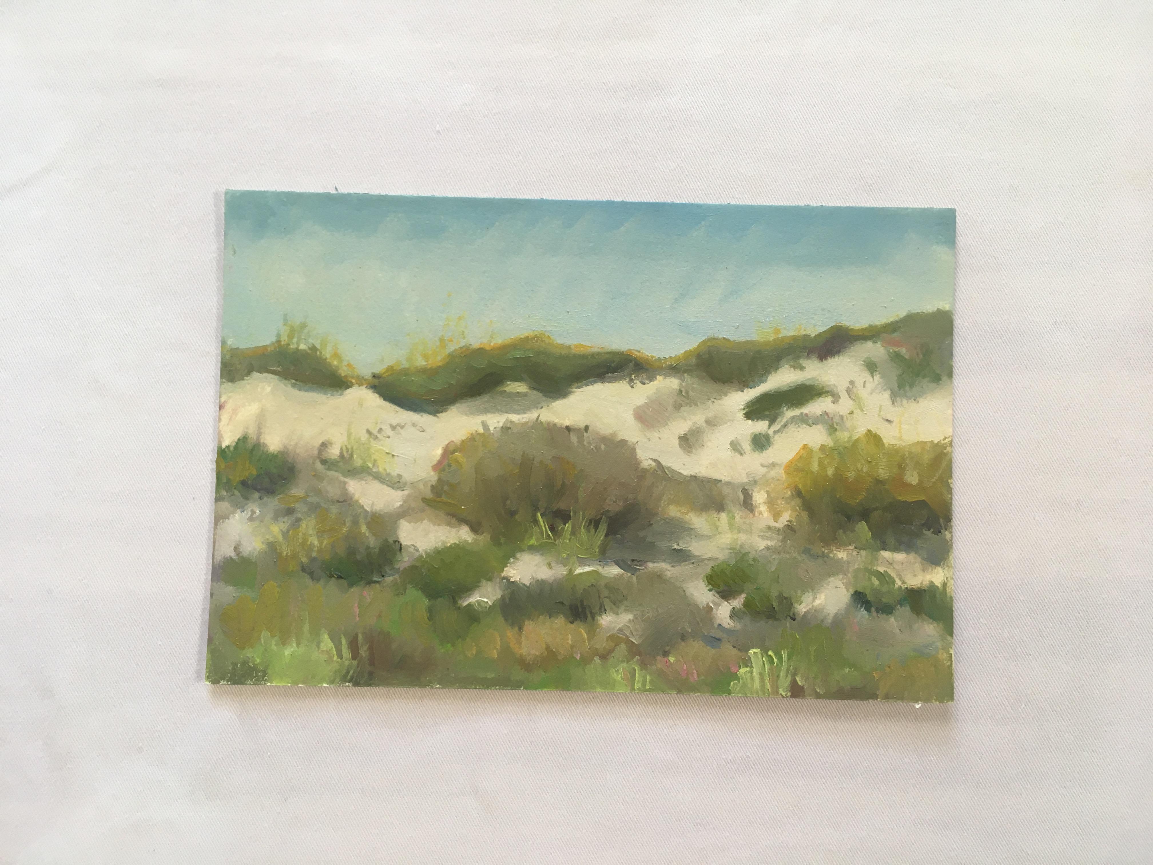 DUNES - Landscape Painting of Sand, Reeds, & Sky - Oil on Arches Oil Paper - Art by Amanda Joy Brown