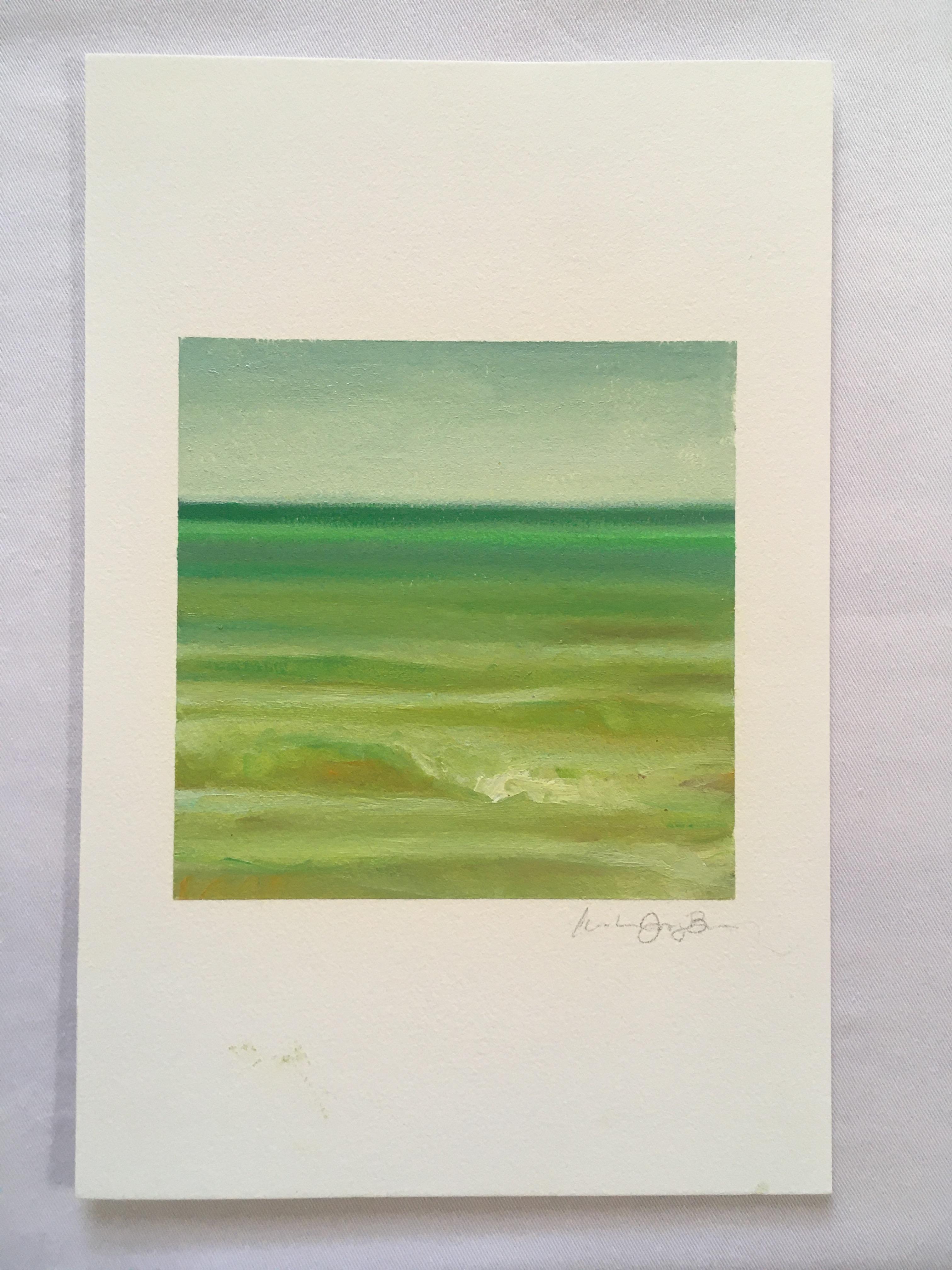 EMERALDO COAST - Peinture de Phthalo verte, jaune et bleue avec océan et ciel - Painting de Amanda Joy Brown