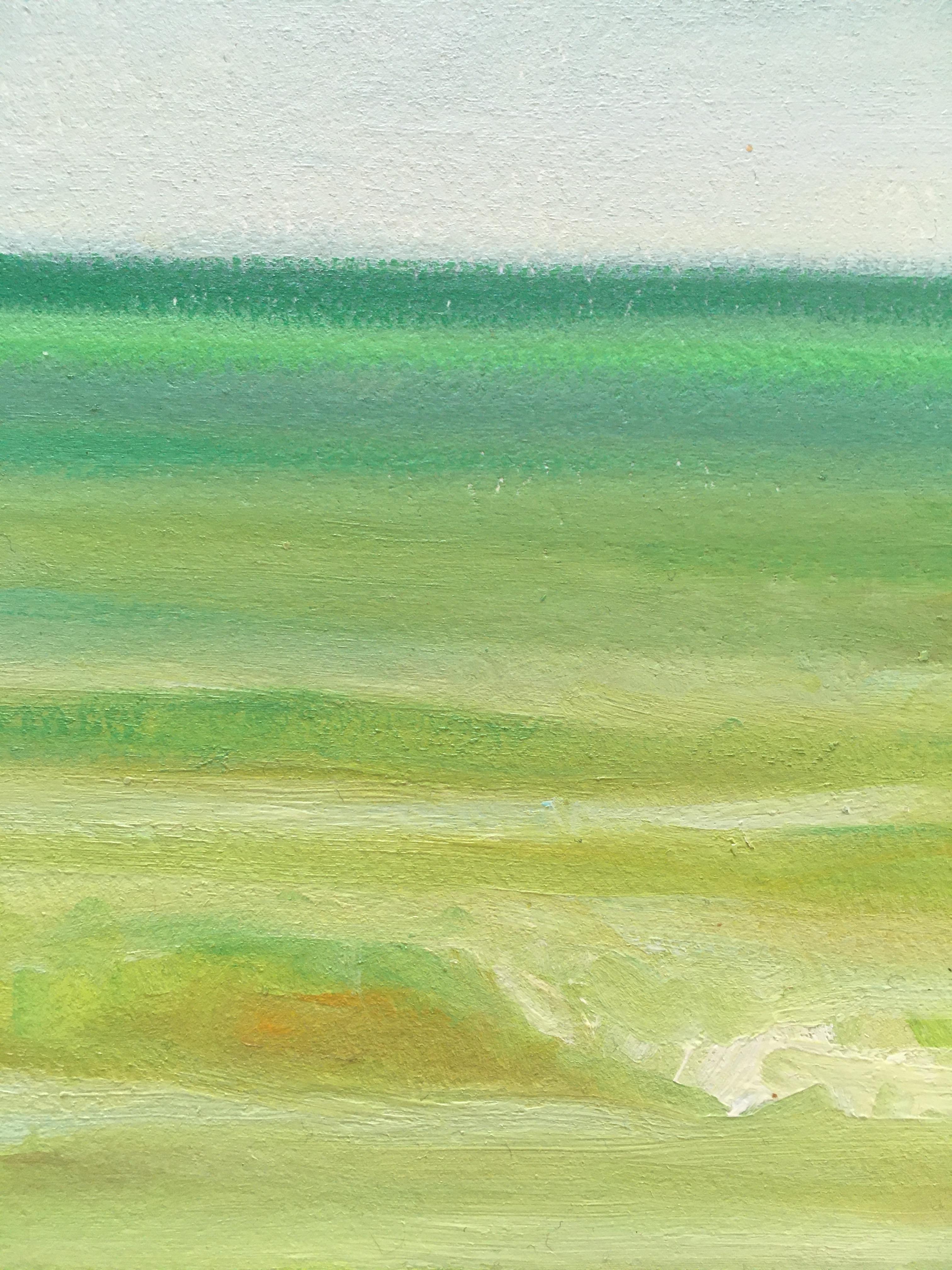 EMERALDO COAST - Peinture de Phthalo verte, jaune et bleue avec océan et ciel - Contemporain Painting par Amanda Joy Brown