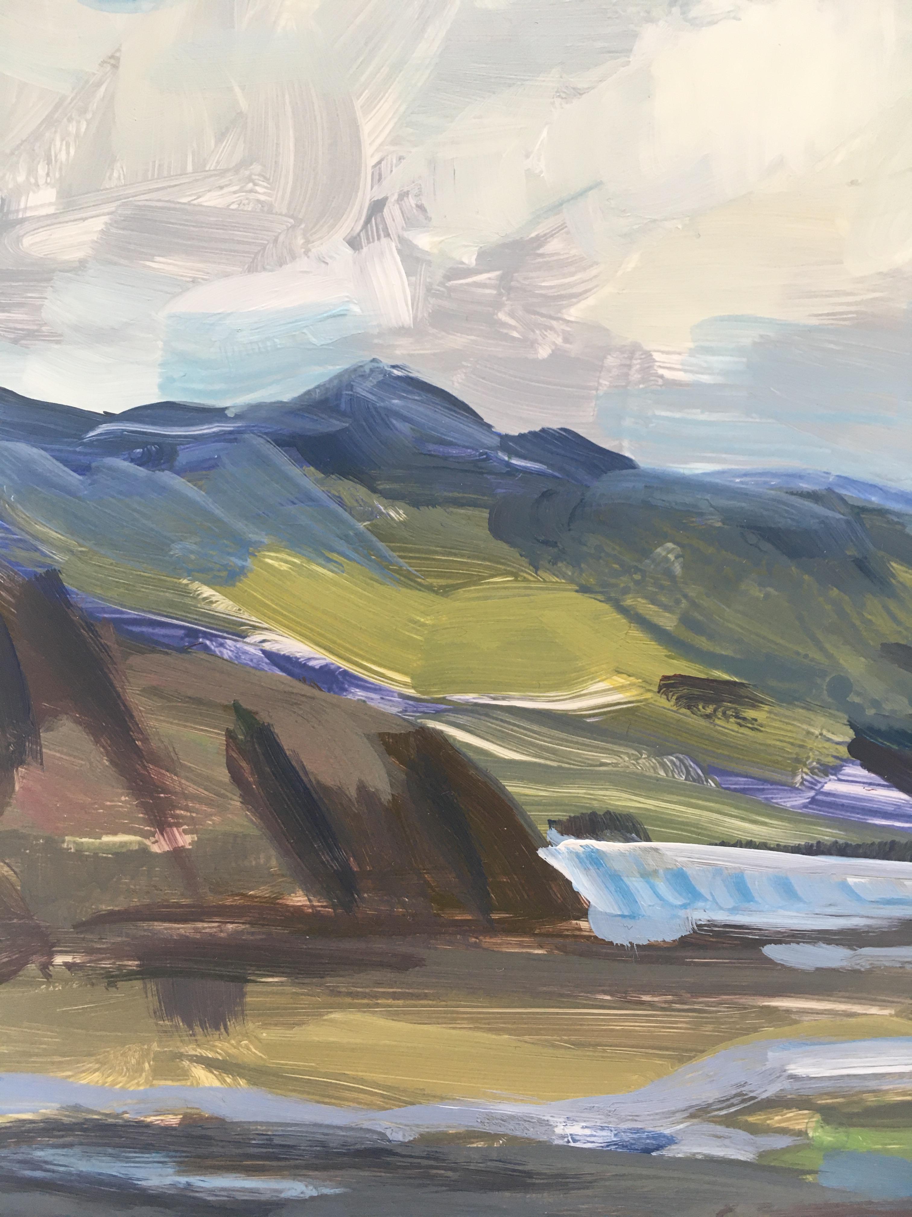 ICELANDIC - Gletscher  Rocky Oceanside-Gemälde  Acrylfarbe auf Yupo-Papier (Blau), Landscape Painting, von Amanda Joy Brown