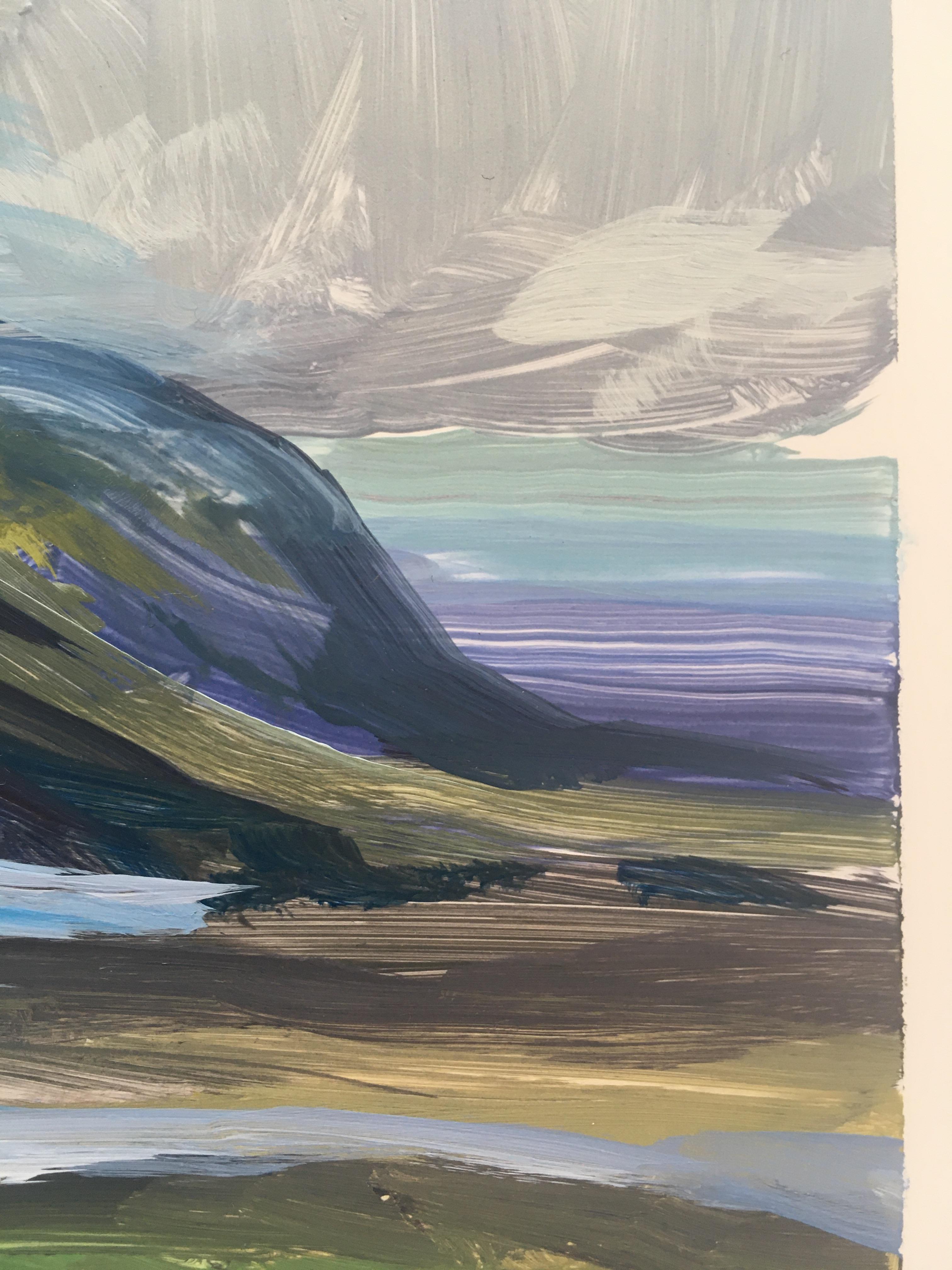 ICELANDIC - Glacier  Rocky Oceanside Painting  Acrylic Paint on Yupo Paper - Blue Landscape Painting by Amanda Joy Brown