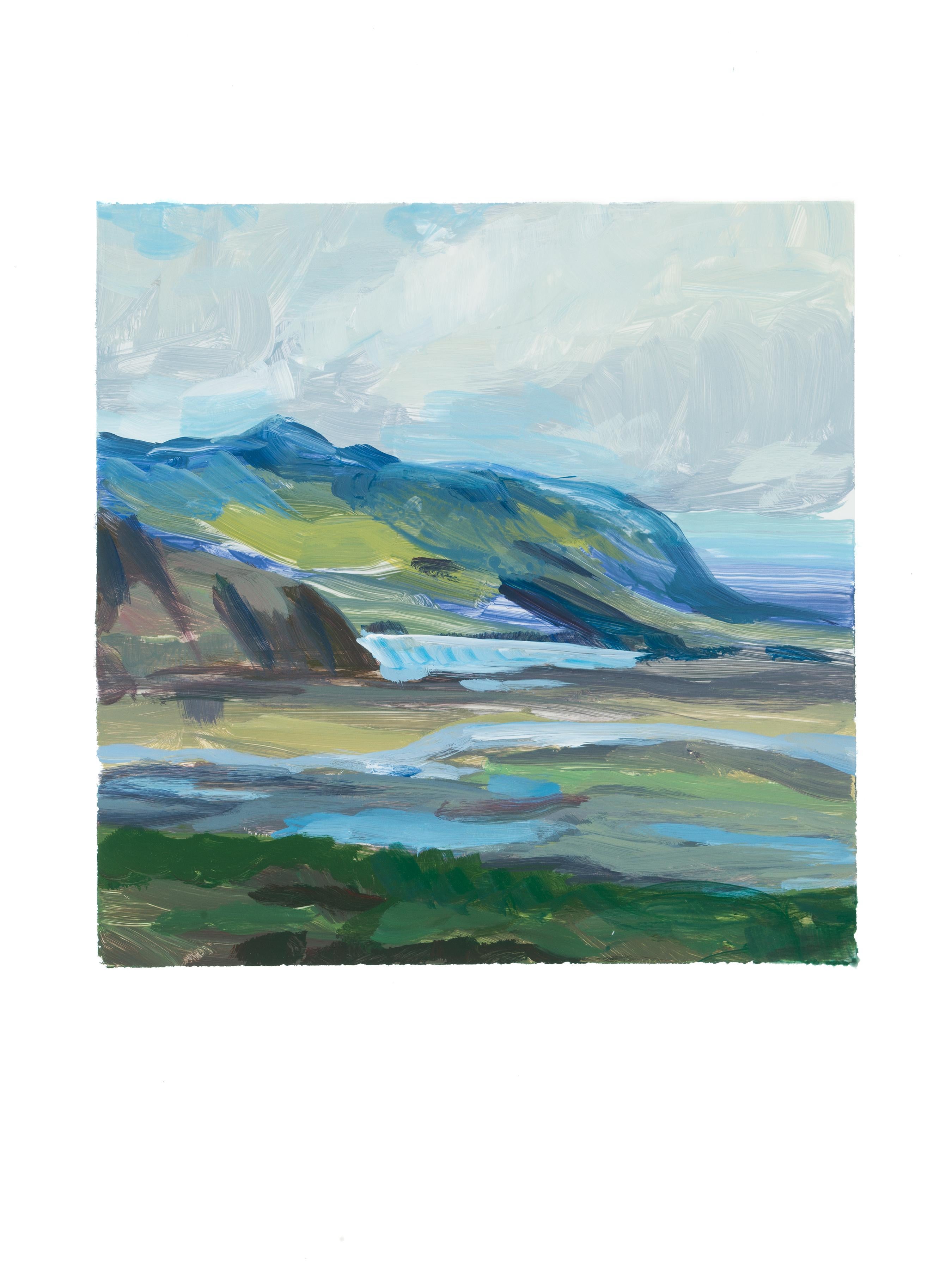 Landscape Painting Amanda Joy Brown - ICELANDIC - Glacier  Peinture de bord de roche océanique  Peinture à l'acrylique sur papier Yupo