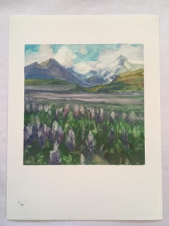 LUPIN - Landscape Painting of Iceland Mountain, Lavender, and Grassy Meadow