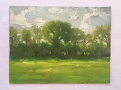 MEADOW'S EDGE - Landscape Painting of Field, Trees, Sky, & Clouds  Oil on Paper