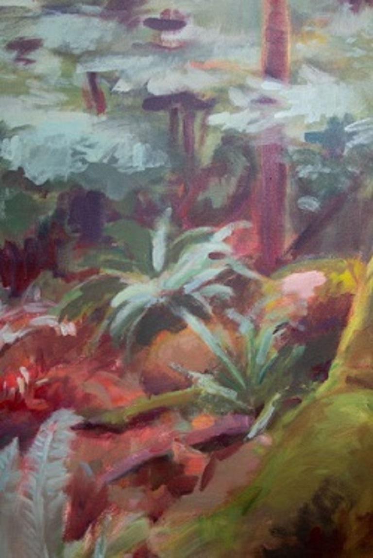 MOSSY TRAIL - heitere, leuchtende und magische Landschaftsmalerei eines Waldes – Painting von Amanda Joy Brown