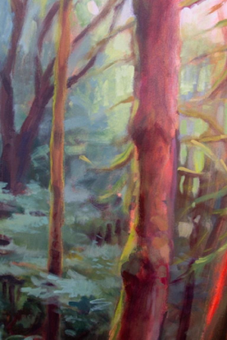 MOSSY TRAIL - Peinture de paysage sereine, lumineuse et magique d'une forêt - Contemporain Painting par Amanda Joy Brown