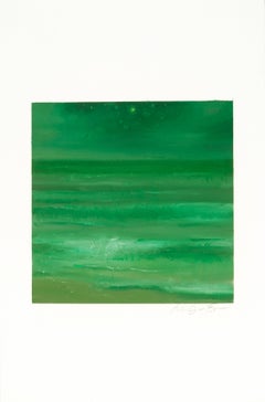 Night Beach | Landscape Painting of Ocean Moon & Stars in Phthalo Green 