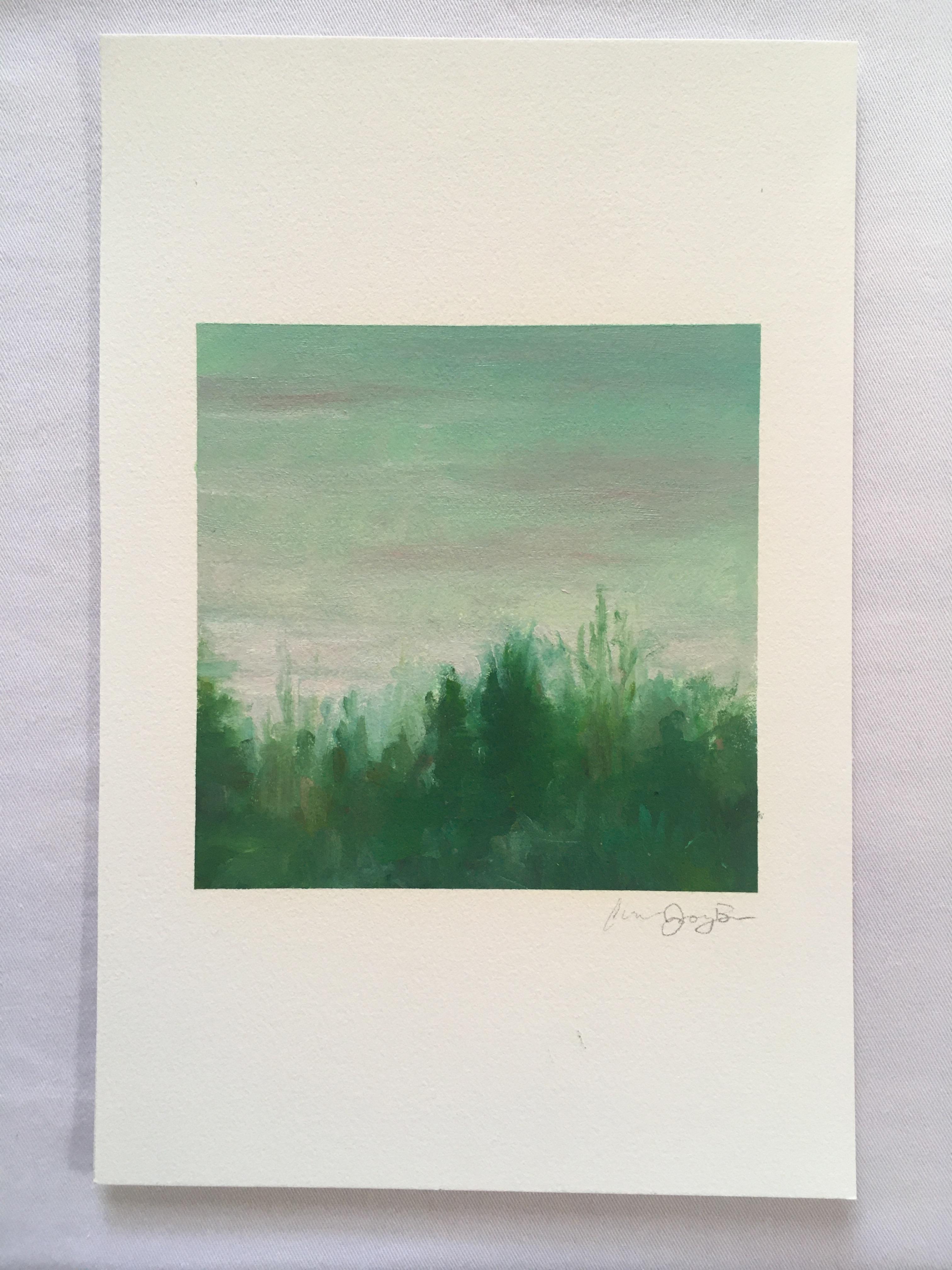 Phthalo Green Treeline w/ Clouds  Landscape Painting  Oil on Arches Oil Paper 1