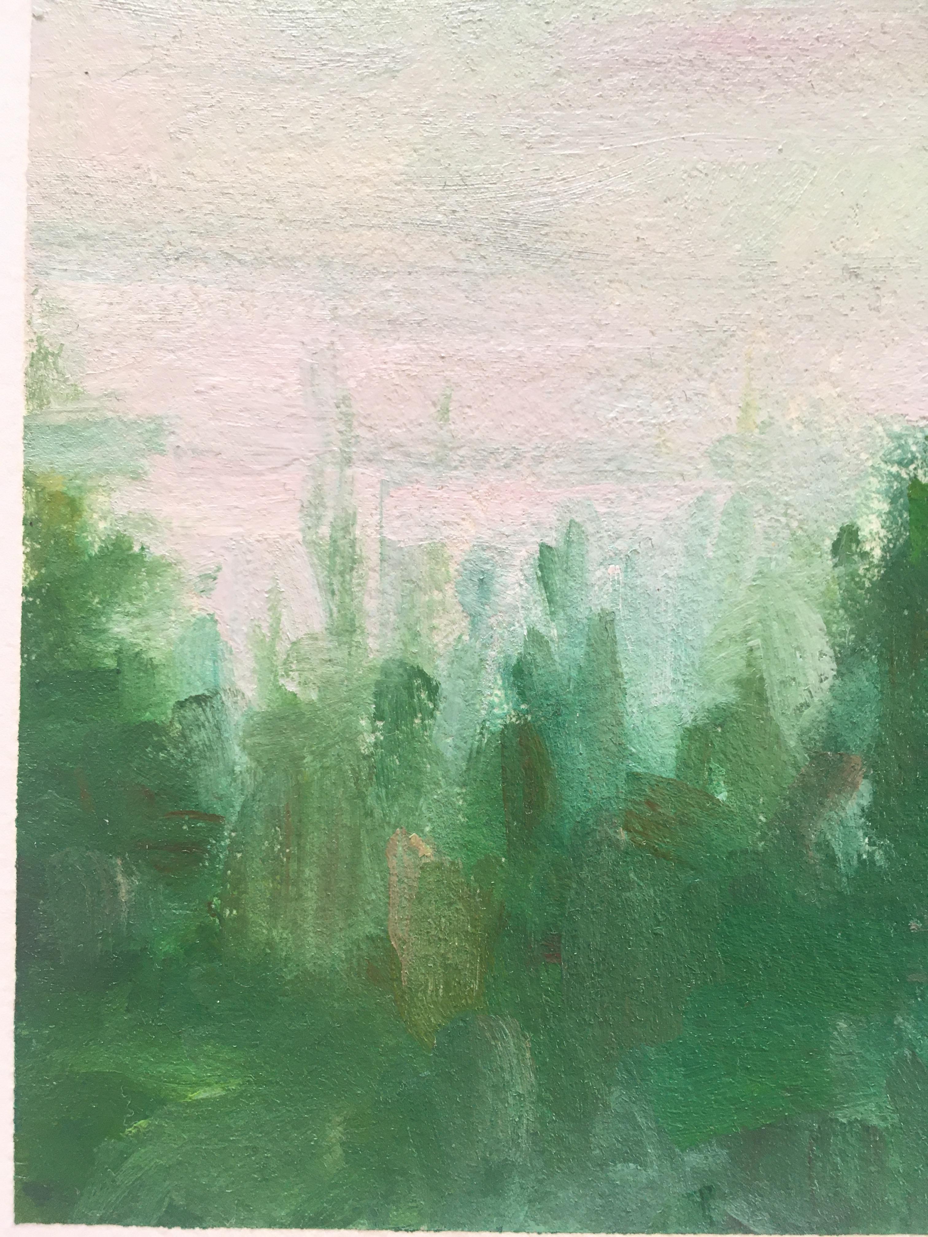 Phthalo Green Treeline w/ Clouds  Landscape Painting  Oil on Arches Oil Paper 2