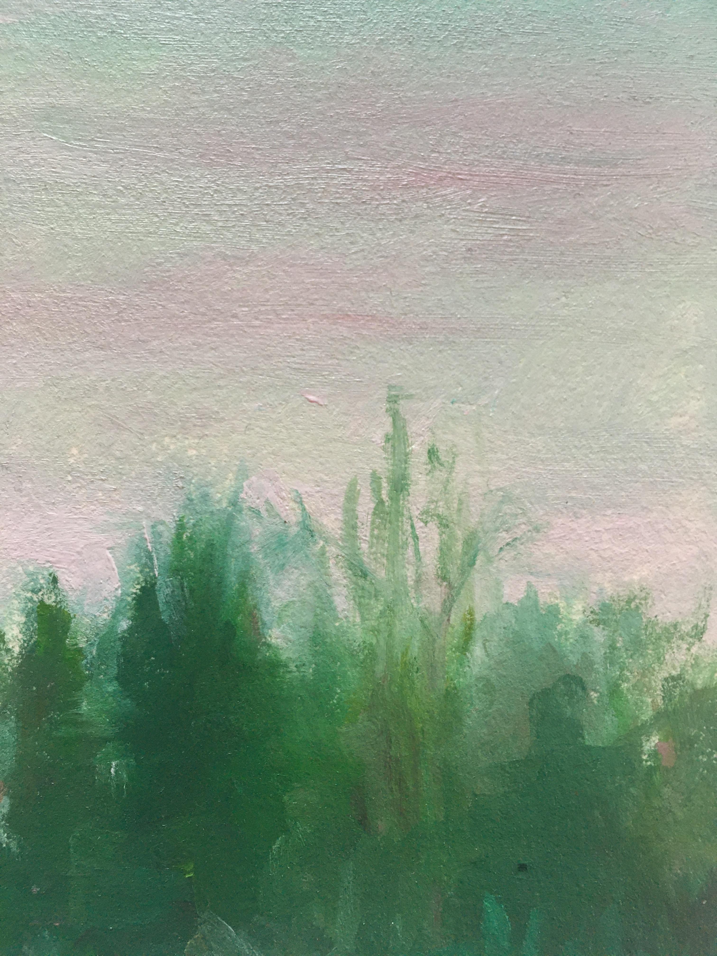 Phthalo Green Treeline w/ Clouds  Landscape Painting  Oil on Arches Oil Paper 3