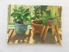 PORCH PLANTS - Still-life Painting w/ Backlit Sun  Oil on Arches Oil Paper