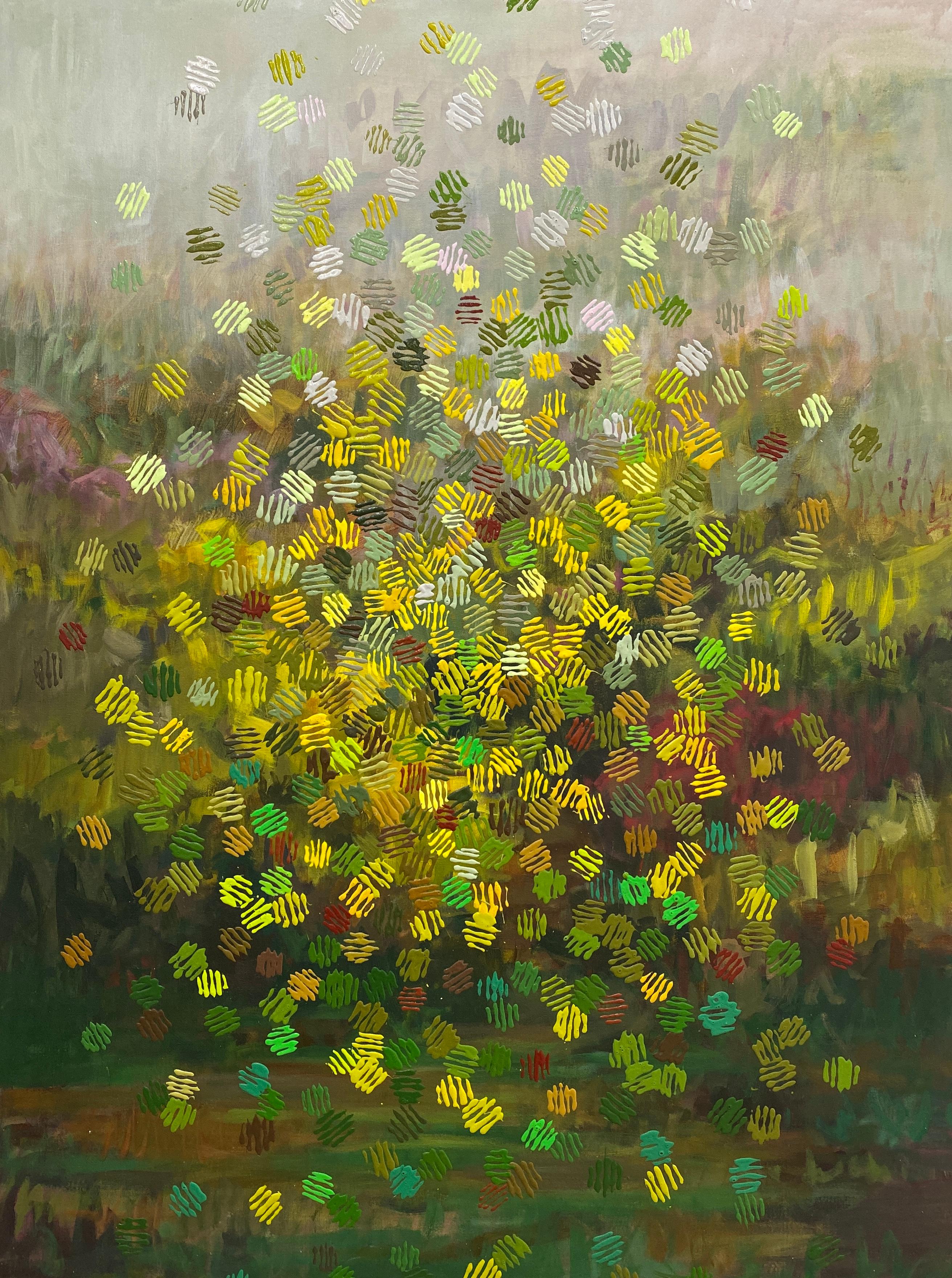 Amanda Joy Brown Landscape Painting - RAIN BOKEH - Large Acrylic on Canvas Painting of Landscape w/ Abstract Shapes