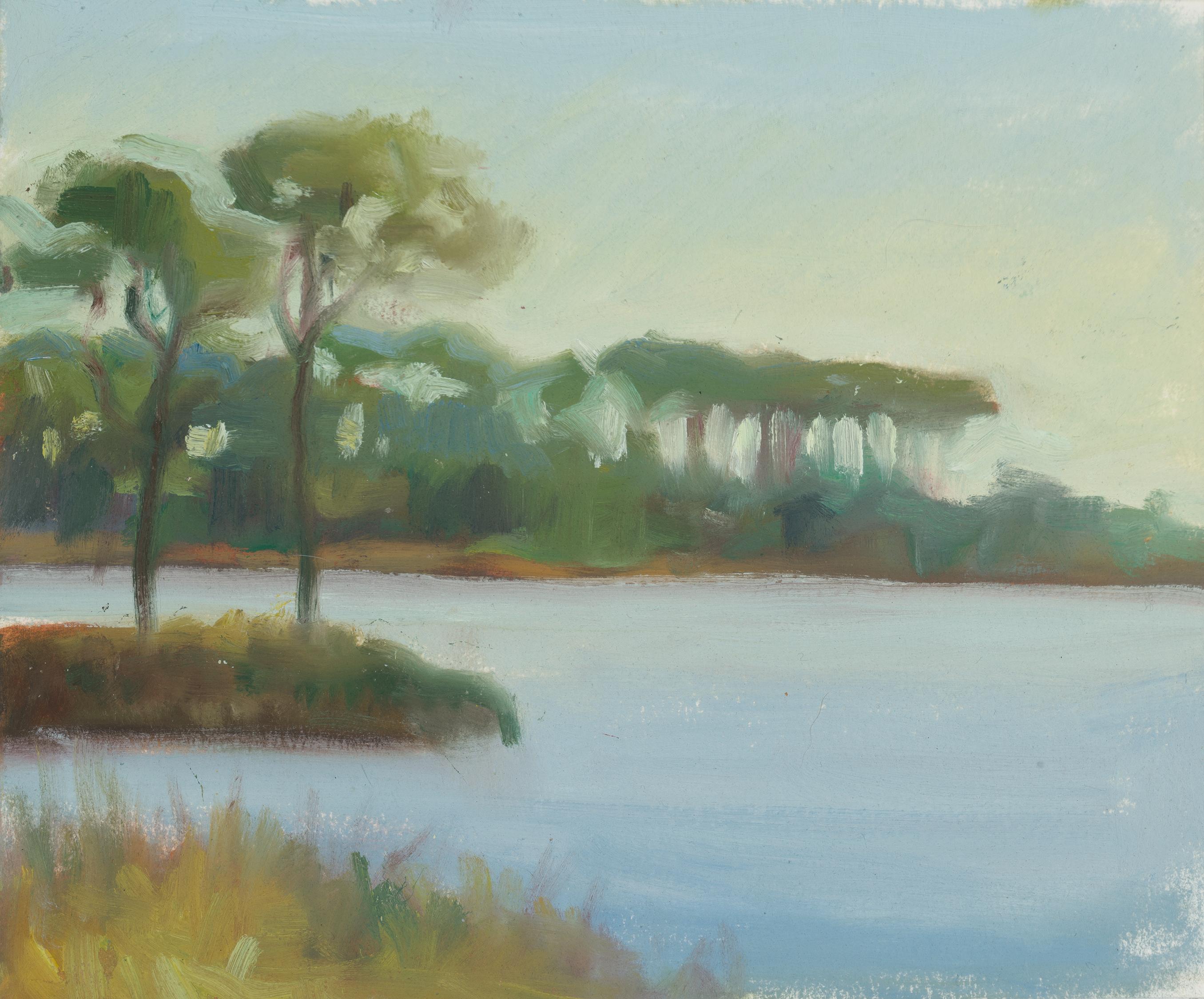 NOCHE EN LA COSTA DEL MAR - Paisaje de océano, árboles y cielo - Parte de una serie