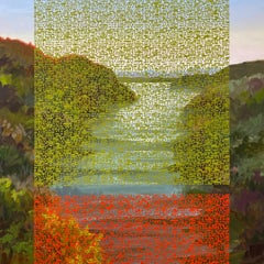 TWO RIVERS - Landscape Painting of the Cumberland River w/ Overlaying Pattern