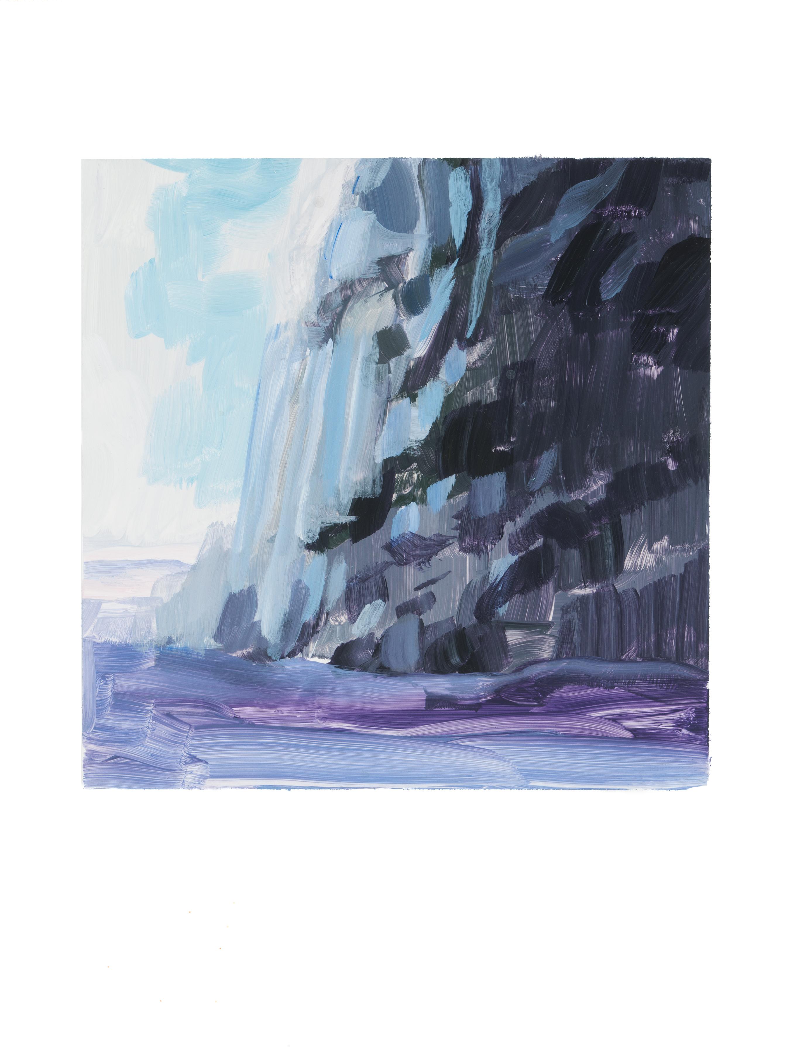 Landscape Painting Amanda Joy Brown - VIK - Peinture de paysage de bord de mer rocheuse, acrylique sur Yupo