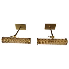 Amanda Lindroth Brass Caned Picture Light Sconces~ a Pair