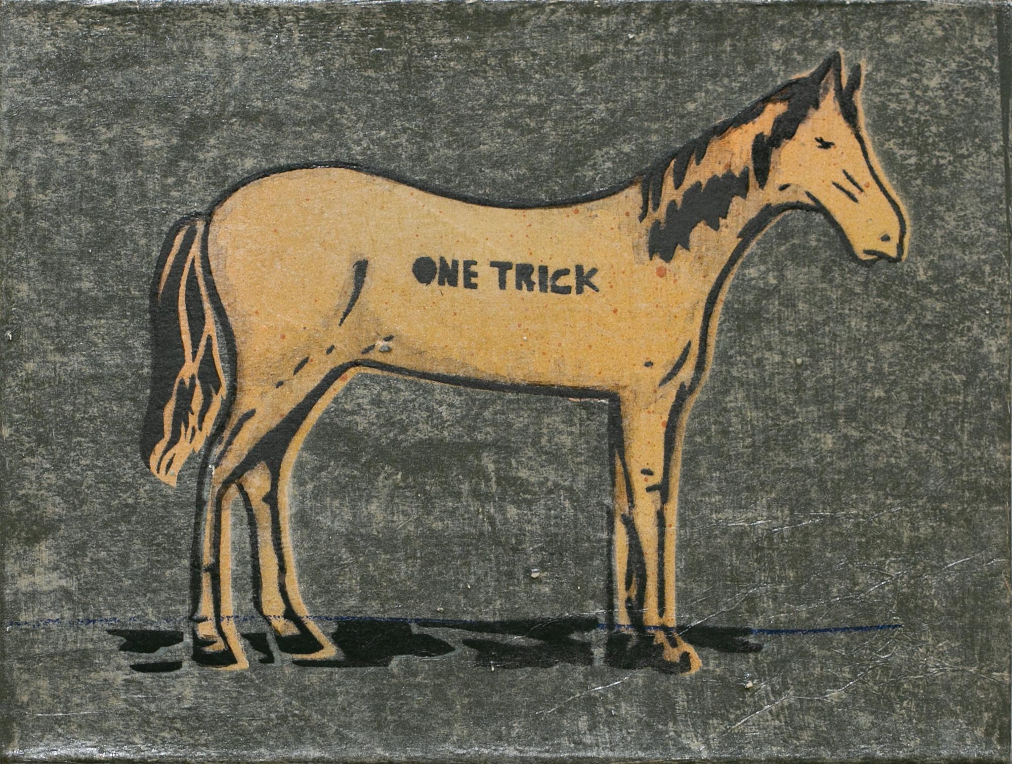 Amanda Marie Animal Painting - "A Little Trick", One Trick Pony, Horse Painting, Acrylic and Spray Paint, Text