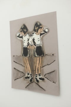 "Crossing Paths", girls at a crossroad, hand-cut stencils and spray paint