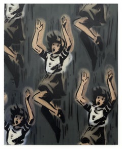 "Down Girls", Handgeschnittene Schablone, Vintage-Bilder, Acryl und Aerosol