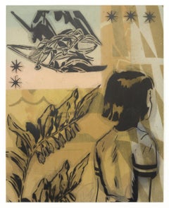 "Garden Dreams", Handgeschnittene Schablone, Vintage-Bilder, Acryl und Aerosol