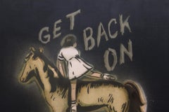 Handgeschnittene Schablone „Get Back On“ aus Acryl und Aerosol mit Vintage-Bildern