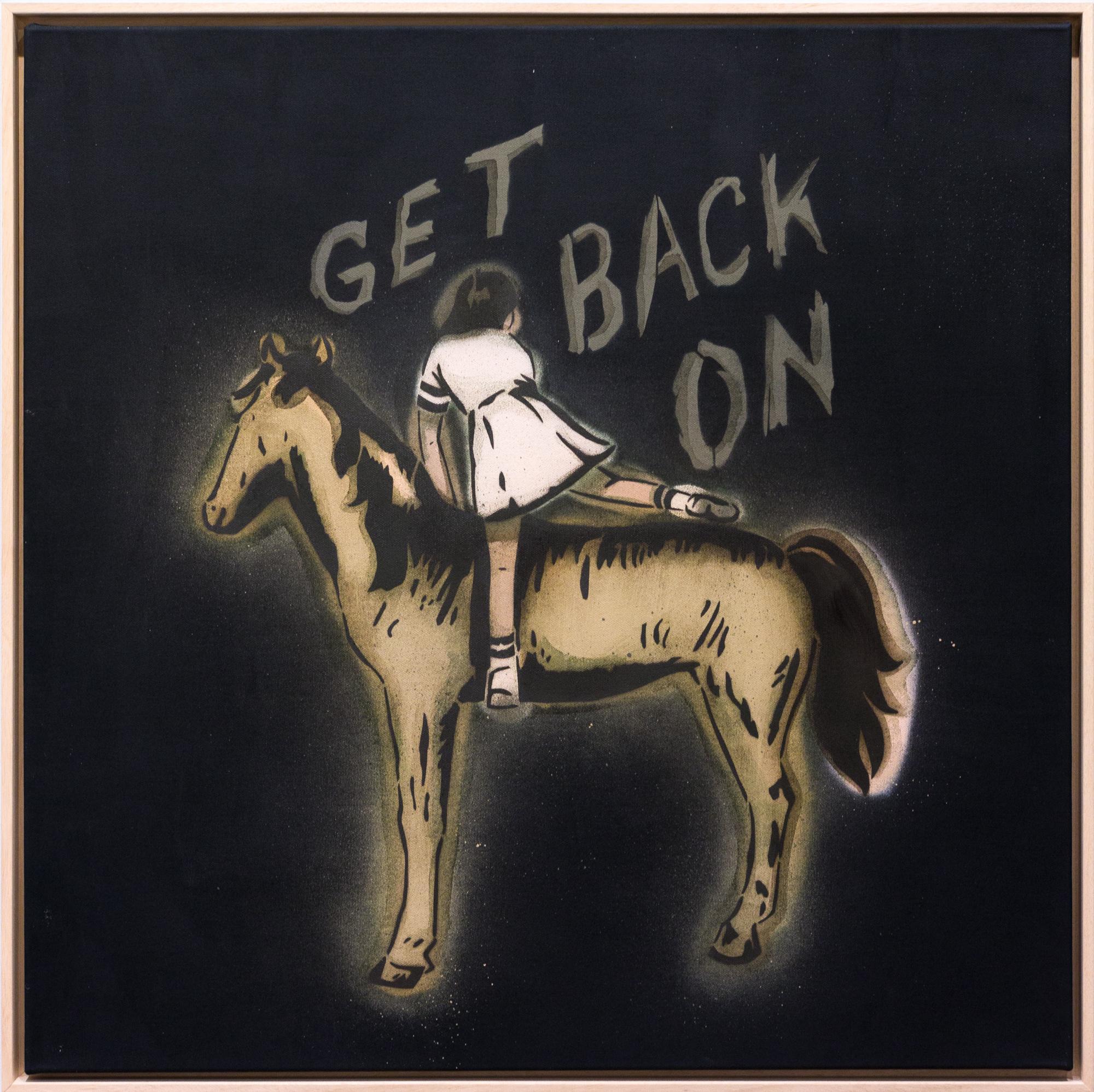 "Get Back On" Hand cut stencil, vintage imagery acrylic and aerosol - Mixed Media Art by Amanda Marie