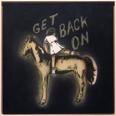 "Get Back On" Hand cut stencil, vintage imagery acrylic and aerosol