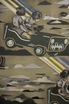 "Get Gone and Get Away", Hand Cut Stencil With Vintage Imagery, Car and Figure