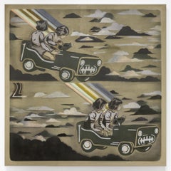 "Get Gone and Get Away", Hand Cut Stencil With Vintage Imagery, Car and Figure