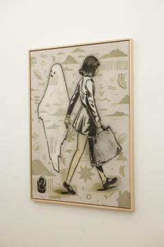 "Let's Catch Up Soon" Handgeschnittene Schablone, Aerosol und Acryl auf Leinwand w