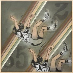 "NOWHERE TO GO BUT DOWN", Plantilla recortada a mano, acrílico de imágenes vintage y aerosol