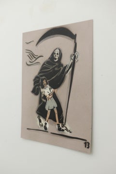 "Ok Darling, Bedtime", pochoir découpé à la main, imagerie vintage, acrylique et aérosol.