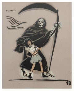 "Ok Darling, Bedtime", pochoir découpé à la main, imagerie vintage, acrylique et aérosol.