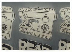 "Raccogli e cuci", stencil tagliato a mano, immagini vintage in acrilico e aerosol