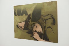 "RUA", girl sleeping, vintage, earth tones, stencils