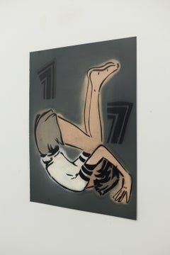 "Seventeen", Hand cut stencil, vintage imagery acrylic and aerosol