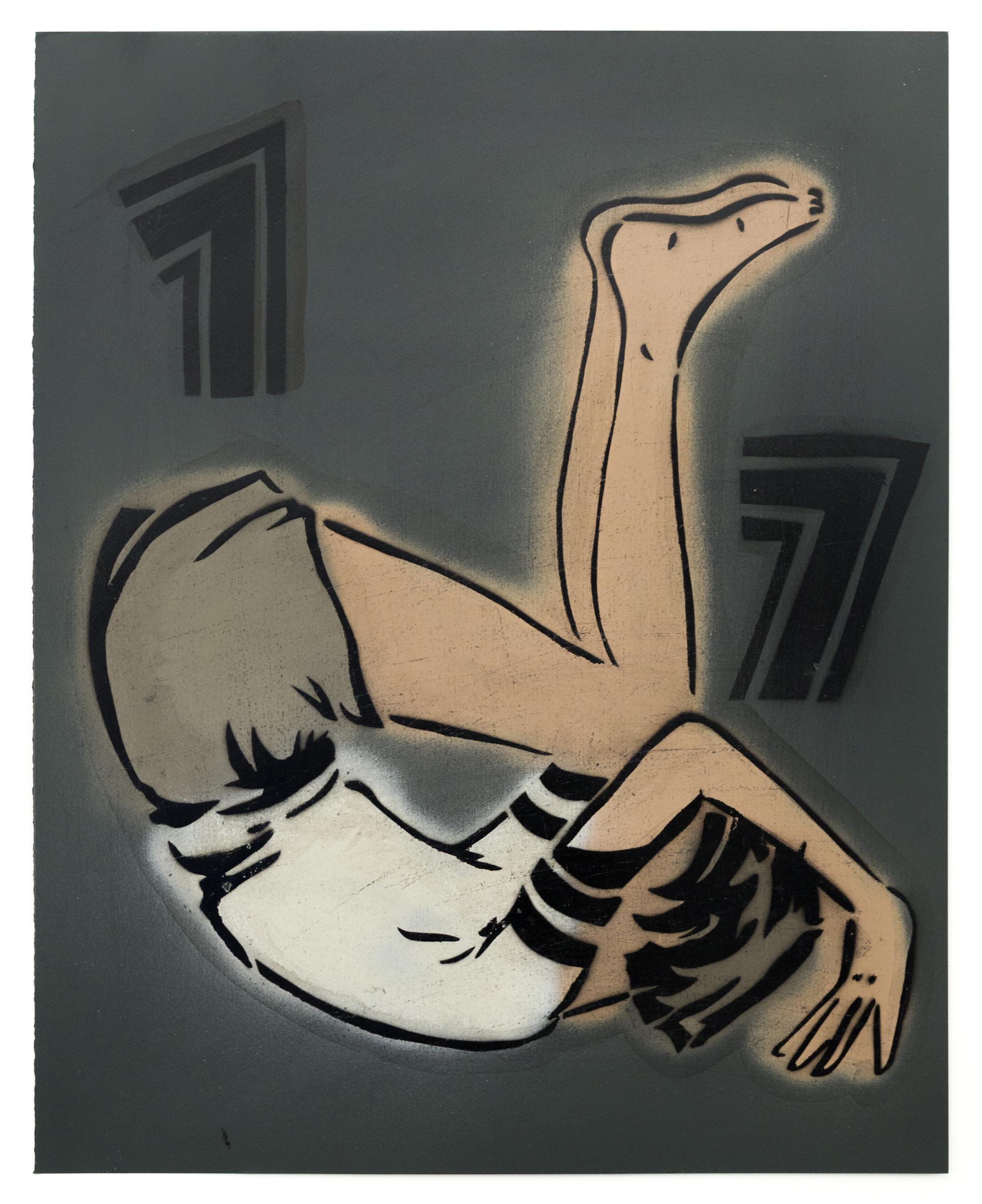 "Seventeen", Hand cut stencil, vintage imagery acrylic and aerosol