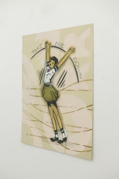 "Take Me Down", Vintage imagery spray paint, optimism, stencil by Mando