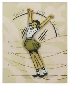 "Take Me Down", Vintage imagery spray paint, optimism, stencil by Mando
