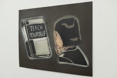 "Teach Yourself (V1)", girl and book stencil painting by Mando Marie