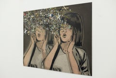 "The Superverse", twin imagery, girlhood spray paint and stencil by Mando Marie